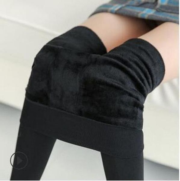 

autumn winter fashion womens plus cashmere tights knitted velvet tights elastic slim warm thick tights, Black