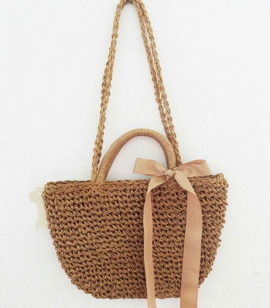 

knitting fashion shoulder bag womens straw bag bohemian beach tote bag hand knitted bow rattan string