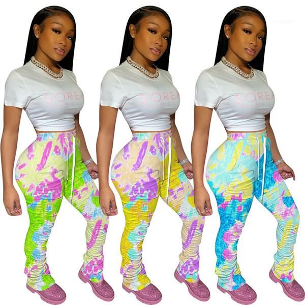 

плиссированные sweatpants 20ss новые женщины длинные брюки женщины красочные stacked штаны мода упругие талии высокая талия кулиской, Black;white