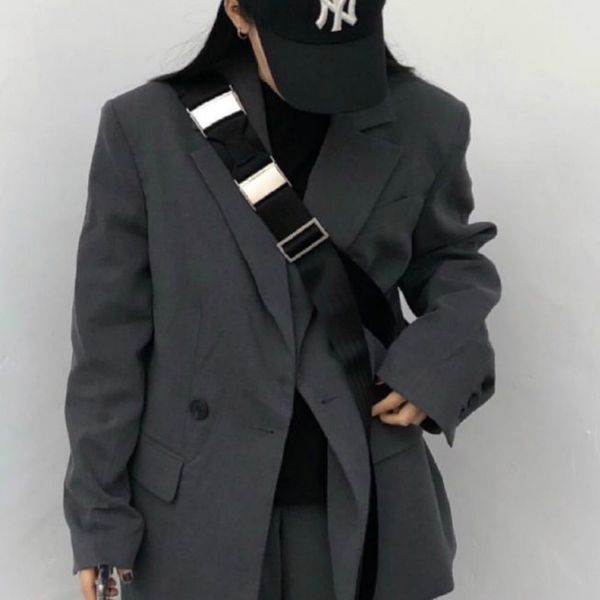 

ewq] 2020 autumn women spring minimalist fashion solid loose blazer blazer korean single breasted casual lady coats, White;black