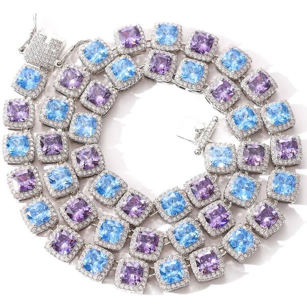 

new hip hop men's fashion jewelry necklace 10mm square color blue purple zircon necklace bling chain, Black