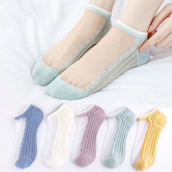

card silk boat socks children's ultra-thin boat stockings transparent hollow card silk stockings ins tide socks, Pink;yellow