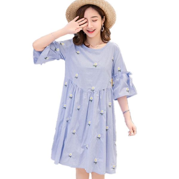 

woman dress maternity dresses linen striped embroidered dress for pregnant women clothes blue pregnant dresses pregnancy, White