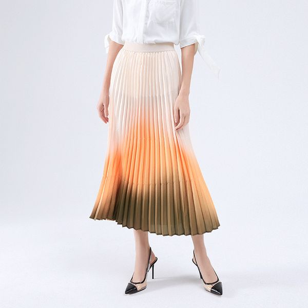 

skirts womengaga 2021 pleated skirt print high waist fashion japan womens elastic comfortable patchwork b361, Black