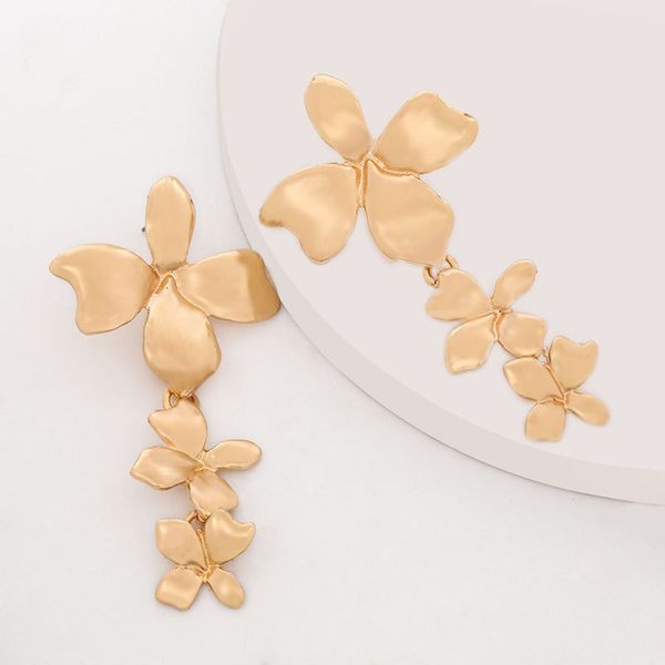 

exaggerated multi-layer cross flower temperament flower earrings fashionable women metal texture earring sale, Golden