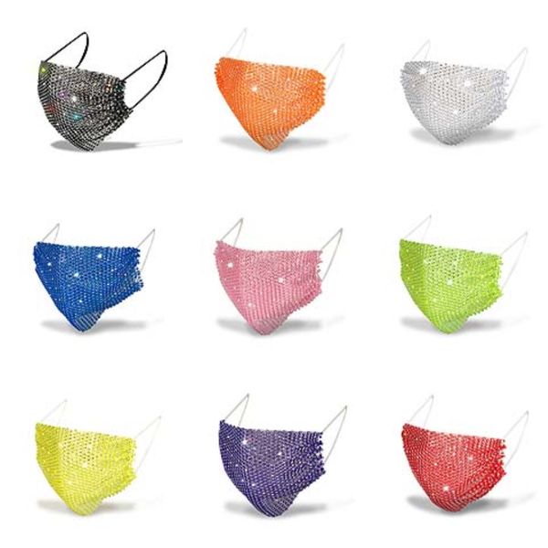 

bling rhinestone washable womenren face mask trendy printed fashion party masks anti-dust pollution ice silk student women face er for 4-#69