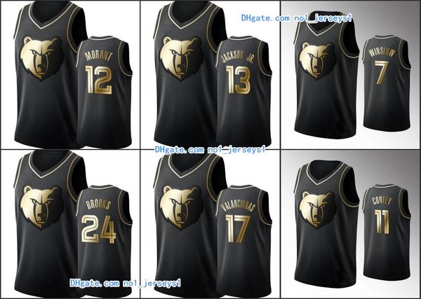 

memphis grizzlies men ja morant dillon brooks jaren jackson jr jonas valanciunas justise winslow black nba golden edition jersey