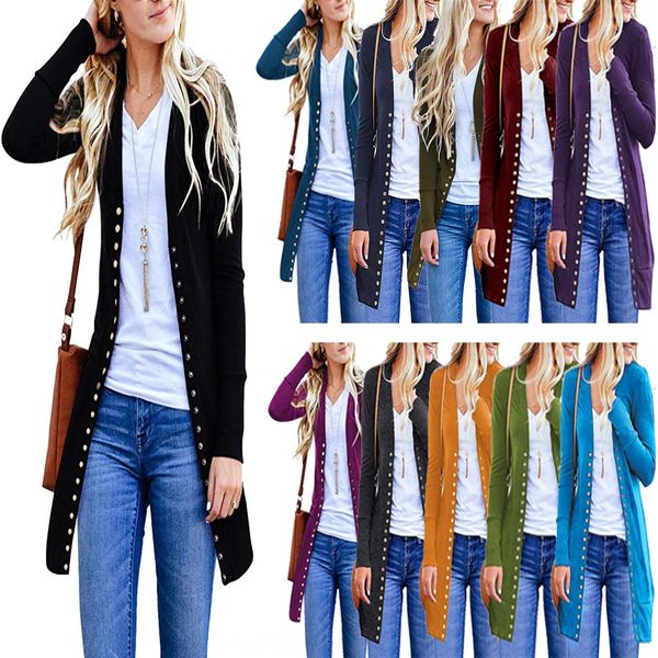 

3p0bj 2020 button large size women's fashion mid-length buttons solid color cardigan long 2020 button coat large size women's fash, Tan;black