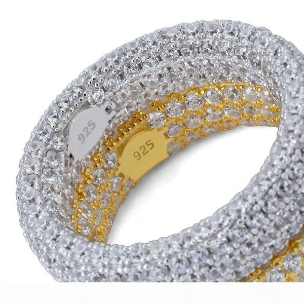 

925 silver microencrusted zircon ring sterling silver jewelry fashion hip hop personality men's ring, Golden;silver