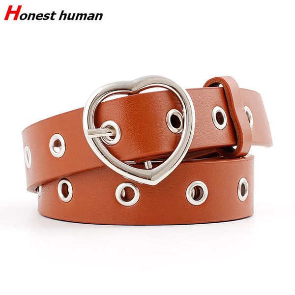 

fashion luxury pu leather studded grommet belts for women cute metal heart buckle decorative waistband belt red black brown pink
