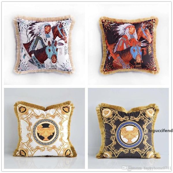 

2018 luxury abstract character pattern signage v tassel velvet material pillow case cushion cover family decoration christmas gifts