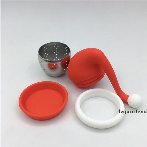 

tea infuser strainer santa hat steel ball food grade silicone tea bags filters creative new year party favor kitchen accessories lxl270