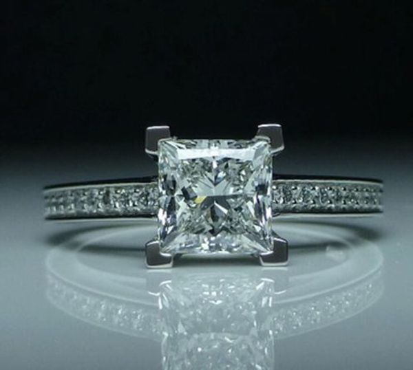 

size 4-11 princess cut 1ct z luxury jewelry simulated diamond gemstones wedding engagement band finger rings for women love gift, Silver