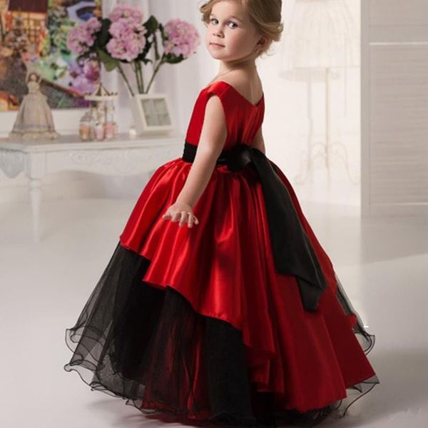 

elegant flower girl dresses satin pageant dress girls sleeveless beaded decoration children first holy communion dresses, Red;yellow