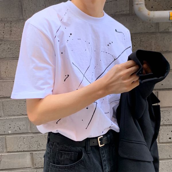 

south korea casual-fit cotton short sleeve t-shirt ins-style versatile men's half self-made online celebrity loose-fit tr -40, White;black