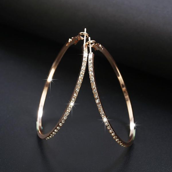 

2018 fashion hoop earrings with rhinestone circle earrings simple big circle gold color loop for women, Golden;silver