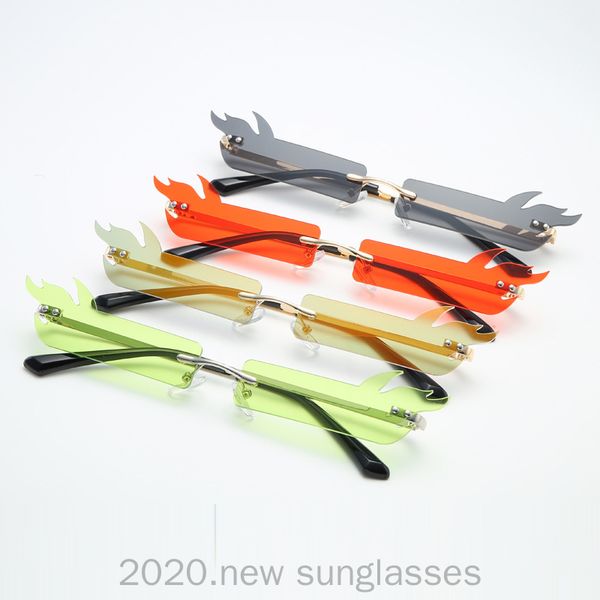 

luxury fashion fire flame sunglasses women rimless sun glasses metal shades for vintage women mirror eyewear uv400 fml, White;black