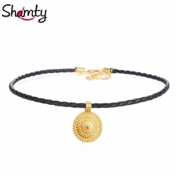 

shamty choker necklace for women black leather rope habesha style choker pendants nigeria sudan eritrea kenya ethiopian d30010, Silver