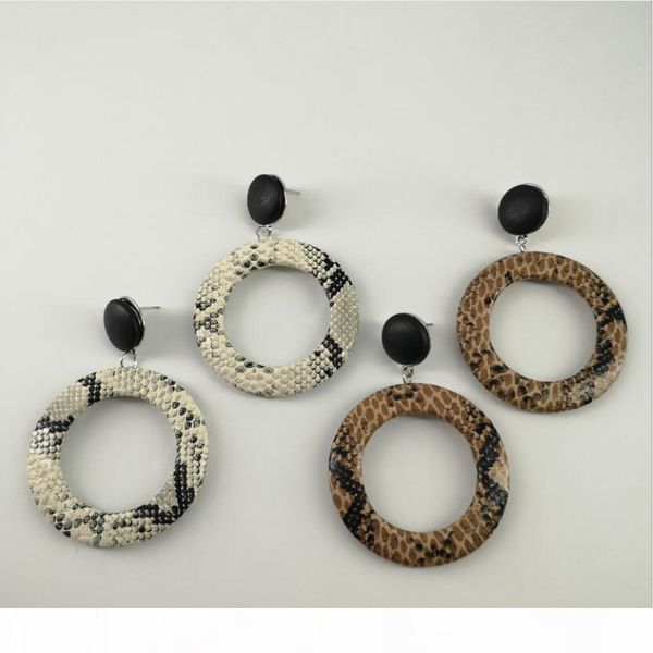 

d luxury jewelry designer pu leather earrings snakeskin large hoop geometry earrings simple for women fashion, Golden