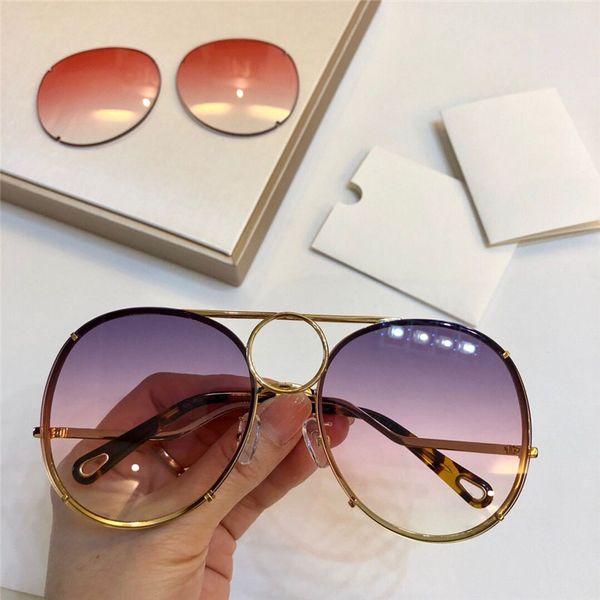 

luxury women designer sunglasses ce 145s metal big round frame glasses detachable lens design comes with a pair of lens uv400 protection, White;black