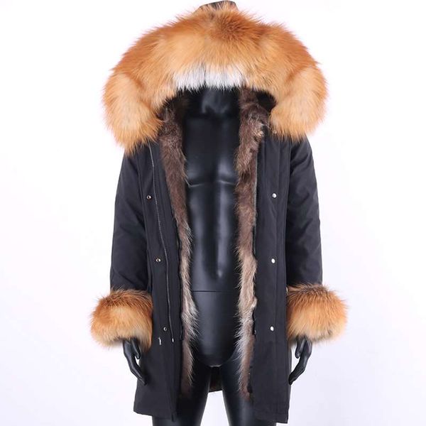 

mens fur parka real fur coat men winter jacket long parkas big raccoon collar warm mens clothing length weight hooded, Black