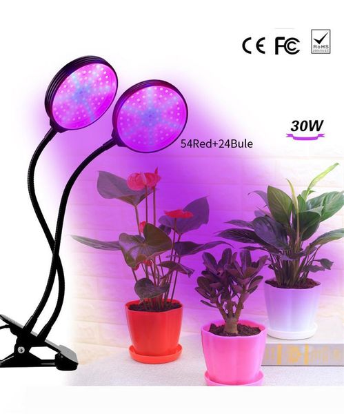 30w usb led завод расти свет лампы dual head диммируемый timing красный синий клип полный спектр растений свет