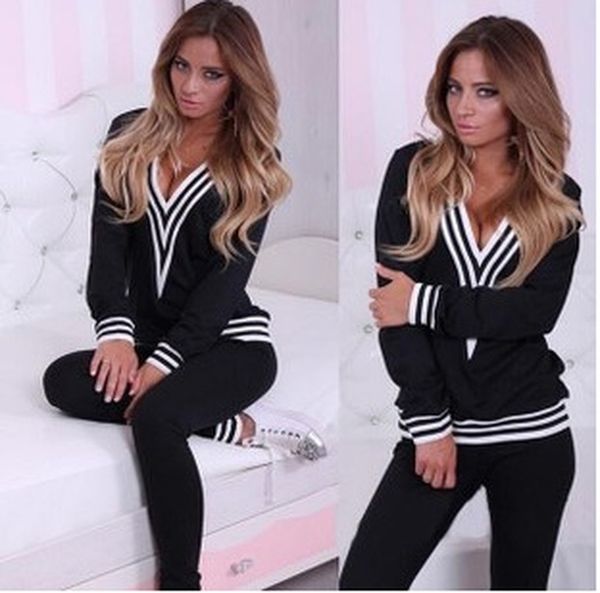 

v neck design suit set 2020 women tracksuit two-piece sport style outfit jogging sweatshirt fitness lounge sportwear, Gray