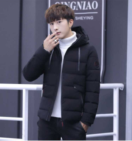 

handsome men down jacket new winter thickened warm cotton men's coat leisure slim hooded down jacket, Black