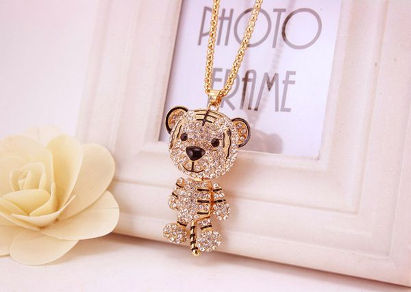 

симпатичный маленький тигр образный ожерелье высокого класса творческий свитер цепи с горный хрусталь 60см + 5см расширенной цепи бесплатная, Silver