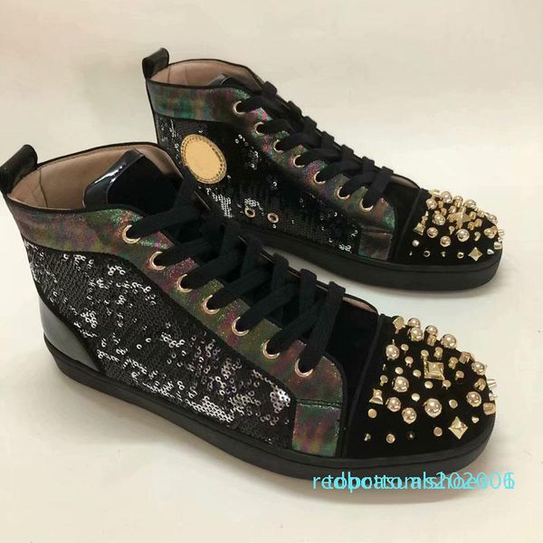 

дизайнерская обувь кроссовки красный донные обувь high top шипы квартиры для мужчин для женщин кожаные кроссовки на шнуровке повседневная об, Black