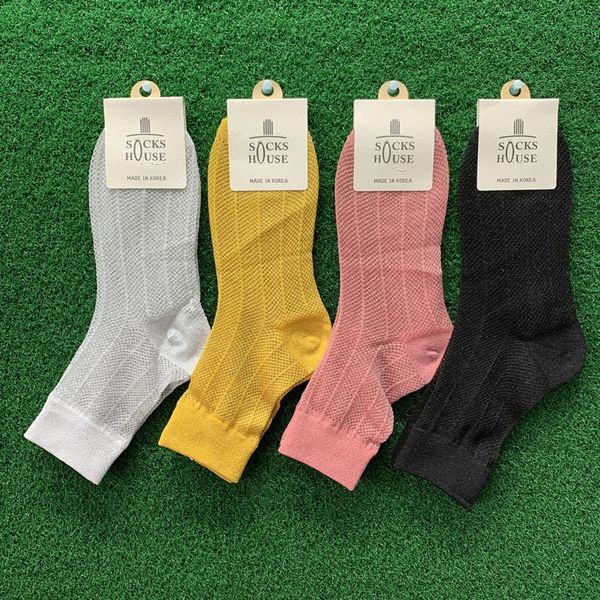 

korean dongdaemun women's thin and socks fashion bright silk hollow-out mesh silver onion solid color women's socks, Pink;yellow