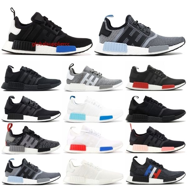 

2019 nmd runner r1 primeknit running shoes mens womens stripes black blue glow trainer sport sneaker designer shoe with, Black;green