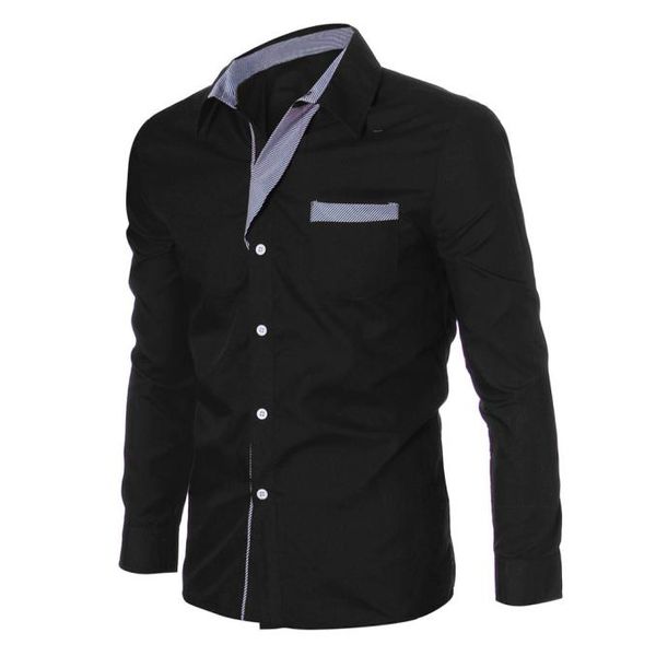 

fashion formal shirts for men luxury long sleeve casual slim fit dress shirt turn-down collar buttons blouse camicia uomo, White;black