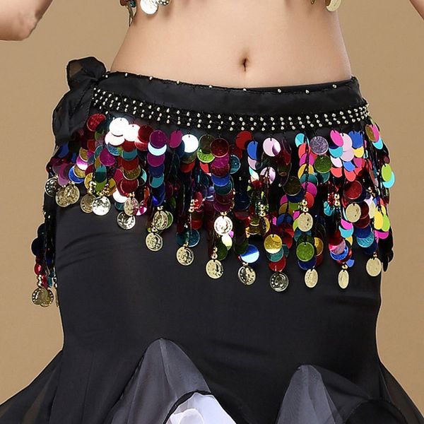 

stage wear belly dance belts 13 colors dancewear women bellydance clothing hip scarf adjustable fit 56 gold coins wrapped, Black;red