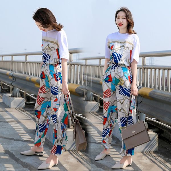 

e2ech suit 2020 new women's summer national wide leg pants fashion fairy two-piece suit western style french minority age-reducing chif, Gray