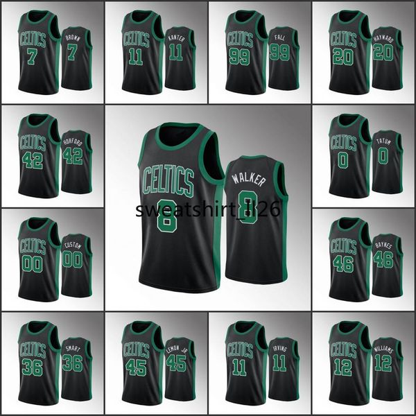 

boston nba celtics men jayson tatum kemba walker jaylen brown gordon hayward tacko fall custom black statement jersey, Black;red
