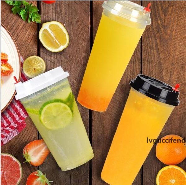 

700ml 24oz disposable plastic cups thicken injection heat resisting milk tea cup transparent drinks juice coffee mug with lid