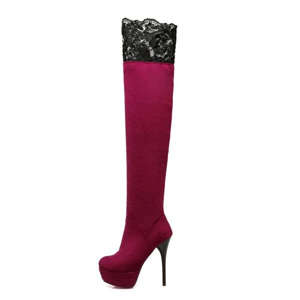 

2020 winter new women over the knee heels boots long boots high heels thin flock lace up slim stretch size 34-43, Black