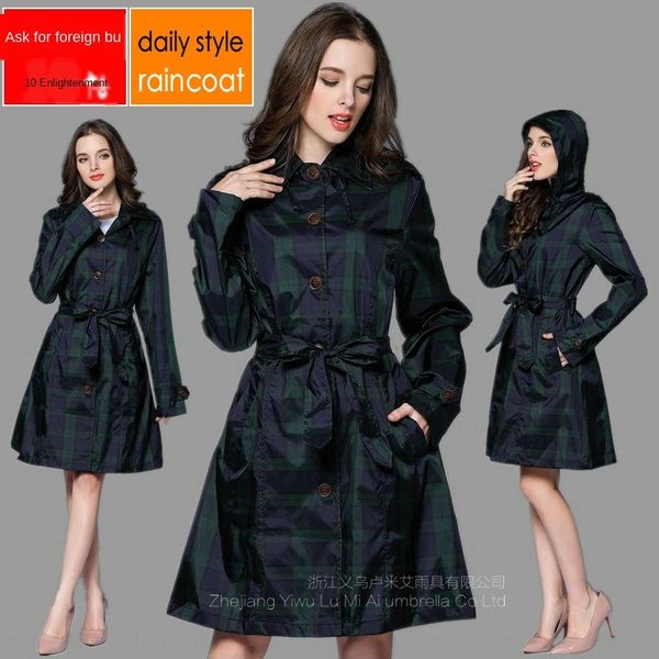 

large plaid belt all-weather fashion cloak windbreaker windbreaker raincoat korean light breathable cute fashion poncho, Red;brown