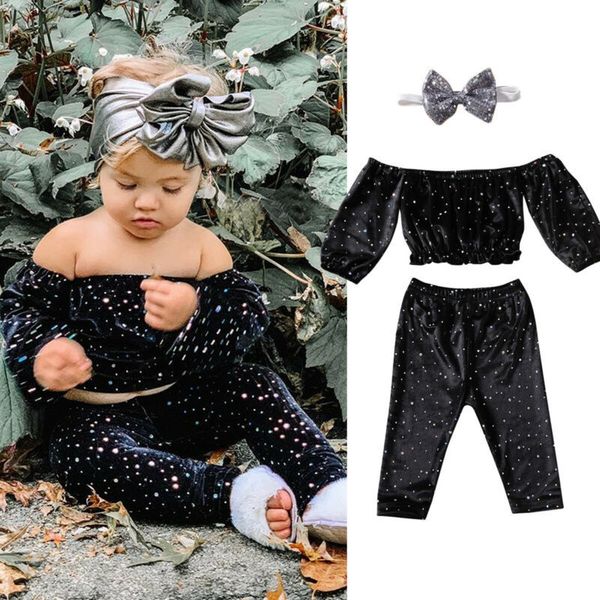 

дети одежда set 2020 малышей ребёнков velvet пришивания outfit long sleeve tops crop длинные брюки леггинсы одежда, White