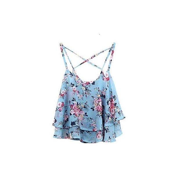 

women tanks summer clothing spaghetti strap floral print chiffon shirt vest blouses crop tanks female, White