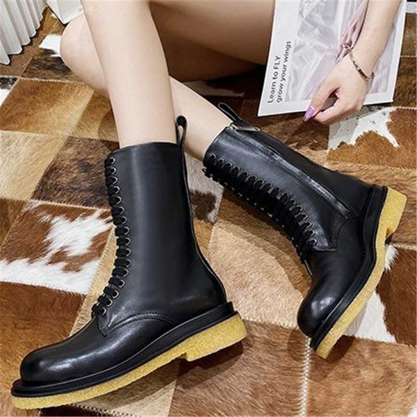 

женщины boots британского стиль классических женщин мотоцикл ботинки бинты мода дикая осень зима водонепроницаемые размеры 35-40, Black