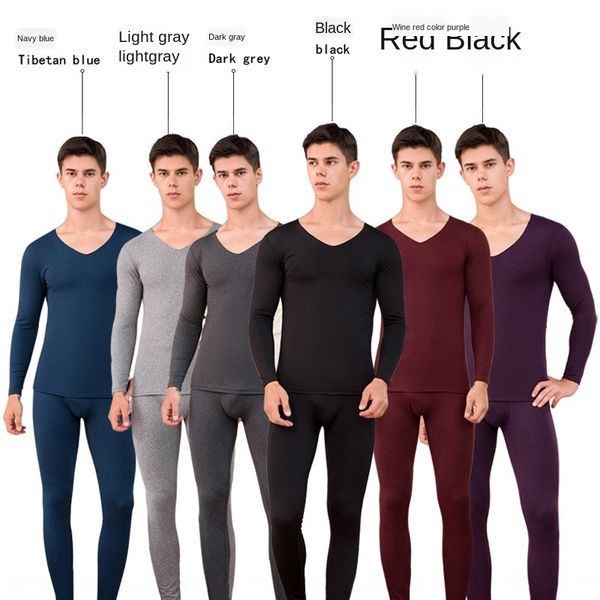 

winter men's thin keep warm underwear warm thermal underwear set seamless color ram v-collar thermal fleece bottoming men, Black;white