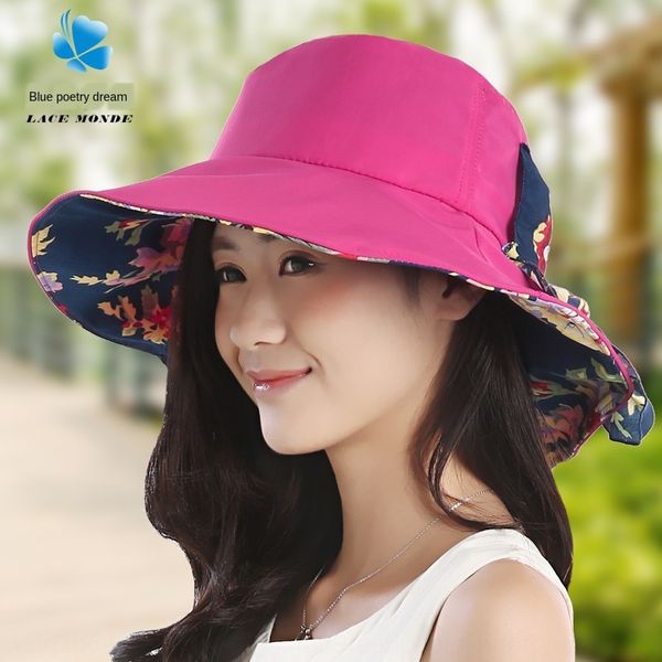 

women's summer korean style foldable beach women's sun hat big edge outdoor korean sun hat, Blue;gray