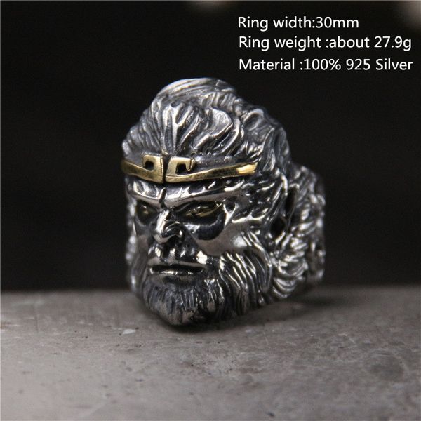 

925 sterling silver men unique rings vivid head portrait thai silver personality open black ring for men unique jewelry
