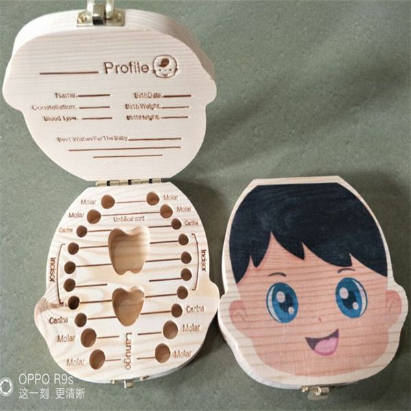 

2020 english spanish wood tooth box organizer storage for kids save milk teeth printed wooden boxes boys baby teeth saver keepsakes a122605