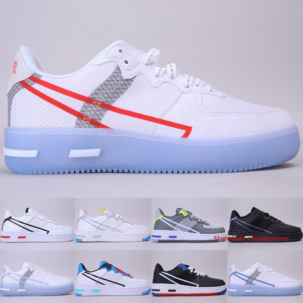 

forces one low react dmsx men women sneakers 2020 designer light bone white ice smoke grey outdoor casual shoes size 5.5-11, Black;red