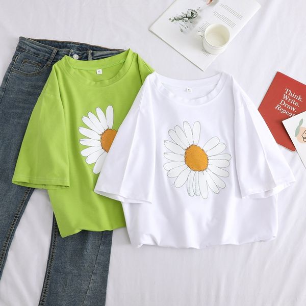 

daisy 2020 new women's short - shirtsleeved t-shirt women's loose large size shirt short t sleeve, White