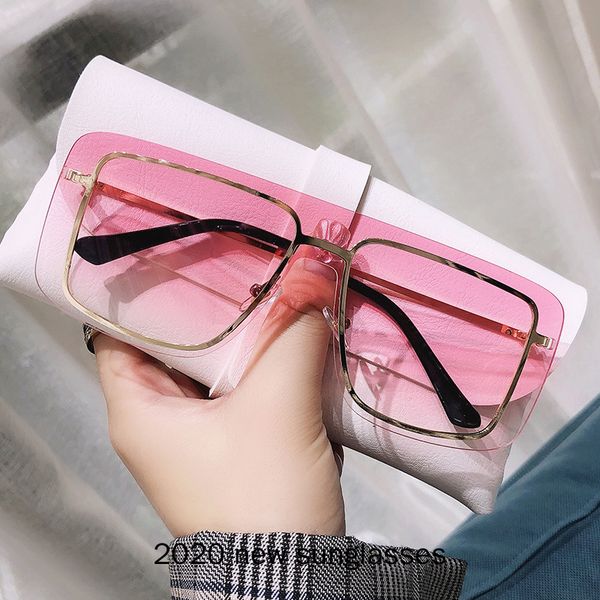 

sunglasses 2021 futuristic frameless square for women men with semi translucent mirrored blue pink brown lens nx, White;black