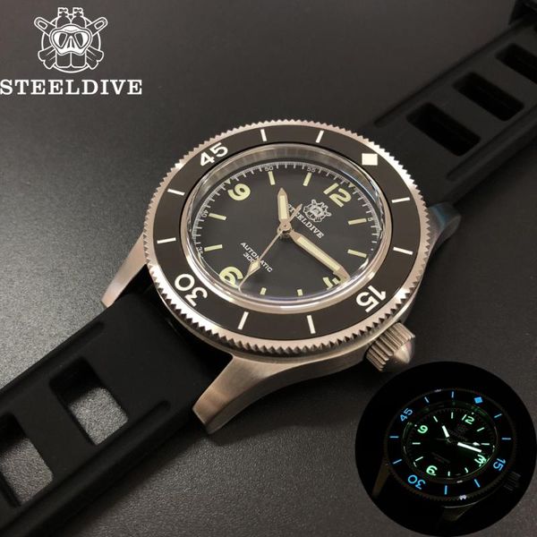 

steeldive 1952 nh35 diver watch stainless steel dive watches for men automatic auto watch men mechanical dive watches 300m, Slivery;brown